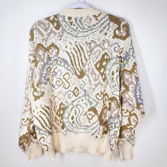 Giorgio Di Firenze Cream Abstract Vintage Pullover Knit Sweater Size Large 80s - Picture 5 of 6